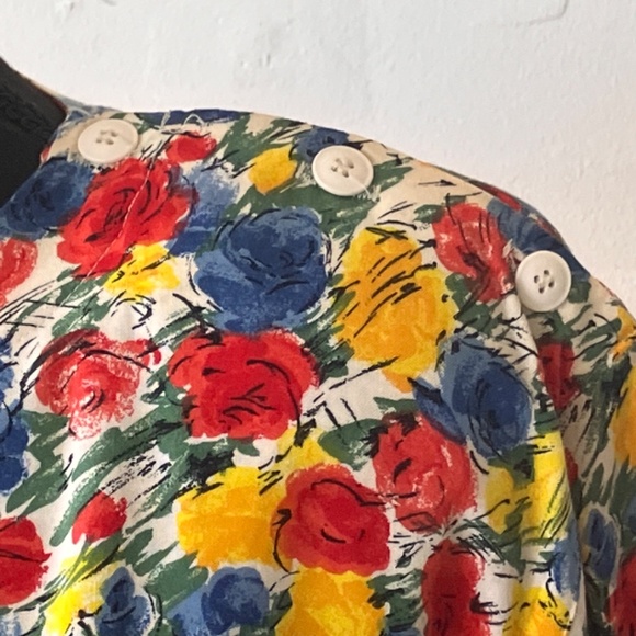 Vintage Primary Colored Floral king sleeve midi dress - Picture 5 of 9
